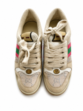 Gucci Calfskin Lame GG Monogram Web Womens Screener Sneakers Size 39 ladies