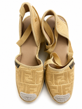 Fendi Raffia FF Embroidered Roma Ankle Wrap Espadrille Wedges size 39 ladies