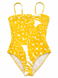 ERES Pineapple-Print Square-Neck Swimsuit – Yellow & White – Medium ladies