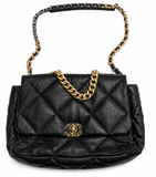 Chanel 19 Maxi Flap Bag – Black Lambskin Leather Handbag ladies