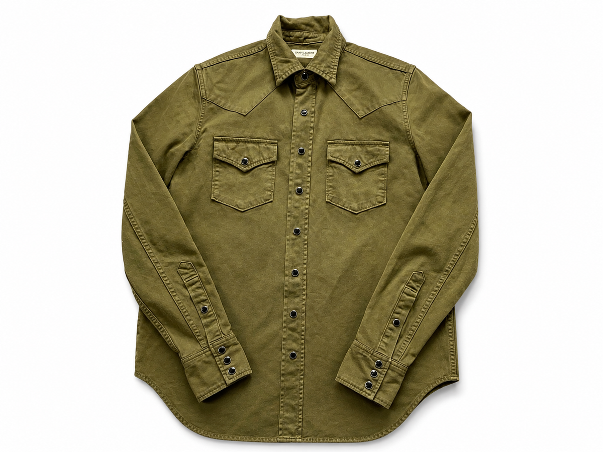 Saint Laurent Distressed Classic Stonewashed Denim Western Shirt – Khaki – Medium men