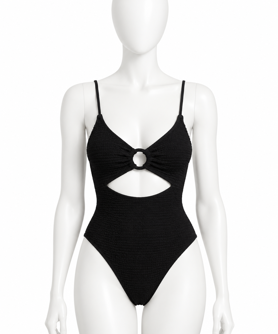 Hunza G Cristal Black Crinkle Cut-Out One-Piece Swimsuit – One Size ladies