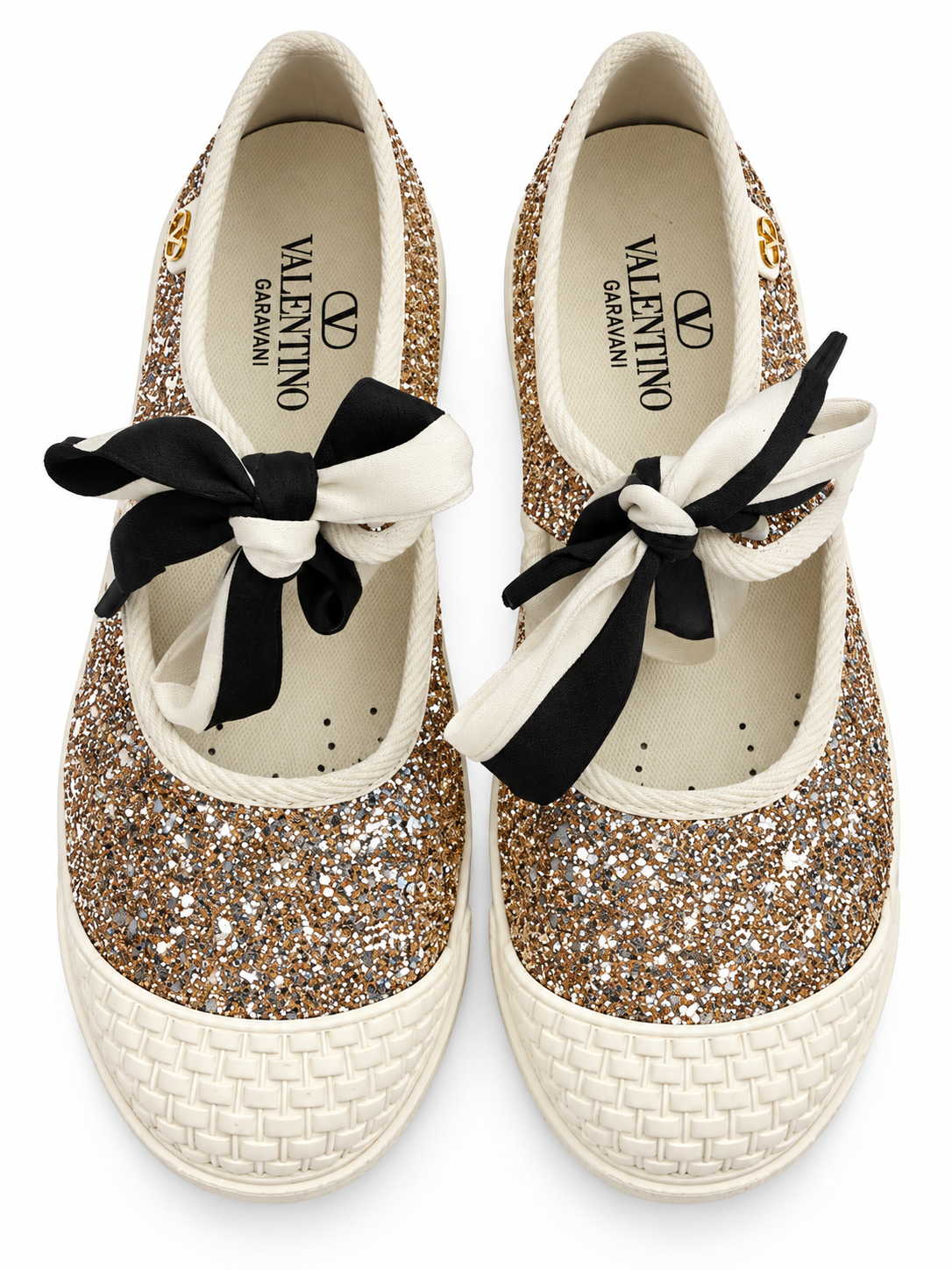 Valentino Garavani Bay By Bay Glitter Ballerina Sneakers Flats Gold Size 38.5 ladies