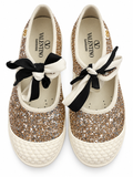 Valentino Garavani Bay By Bay Glitter Ballerina Sneakers Flats Gold Size 38.5 ladies
