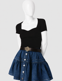 Maje Black Rib-Knit Sweetheart-Neck Top ladies