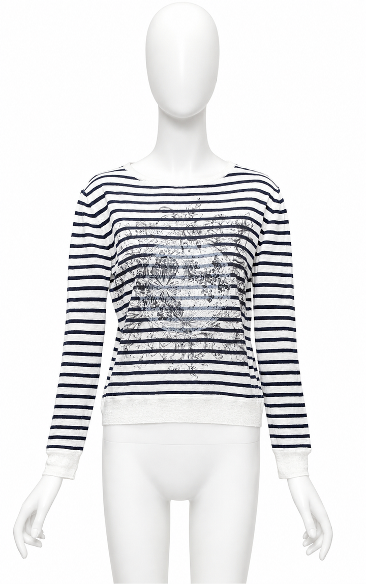 Christian Dior Striped Linen Blend Sailor Sweater – White/Navy ladies