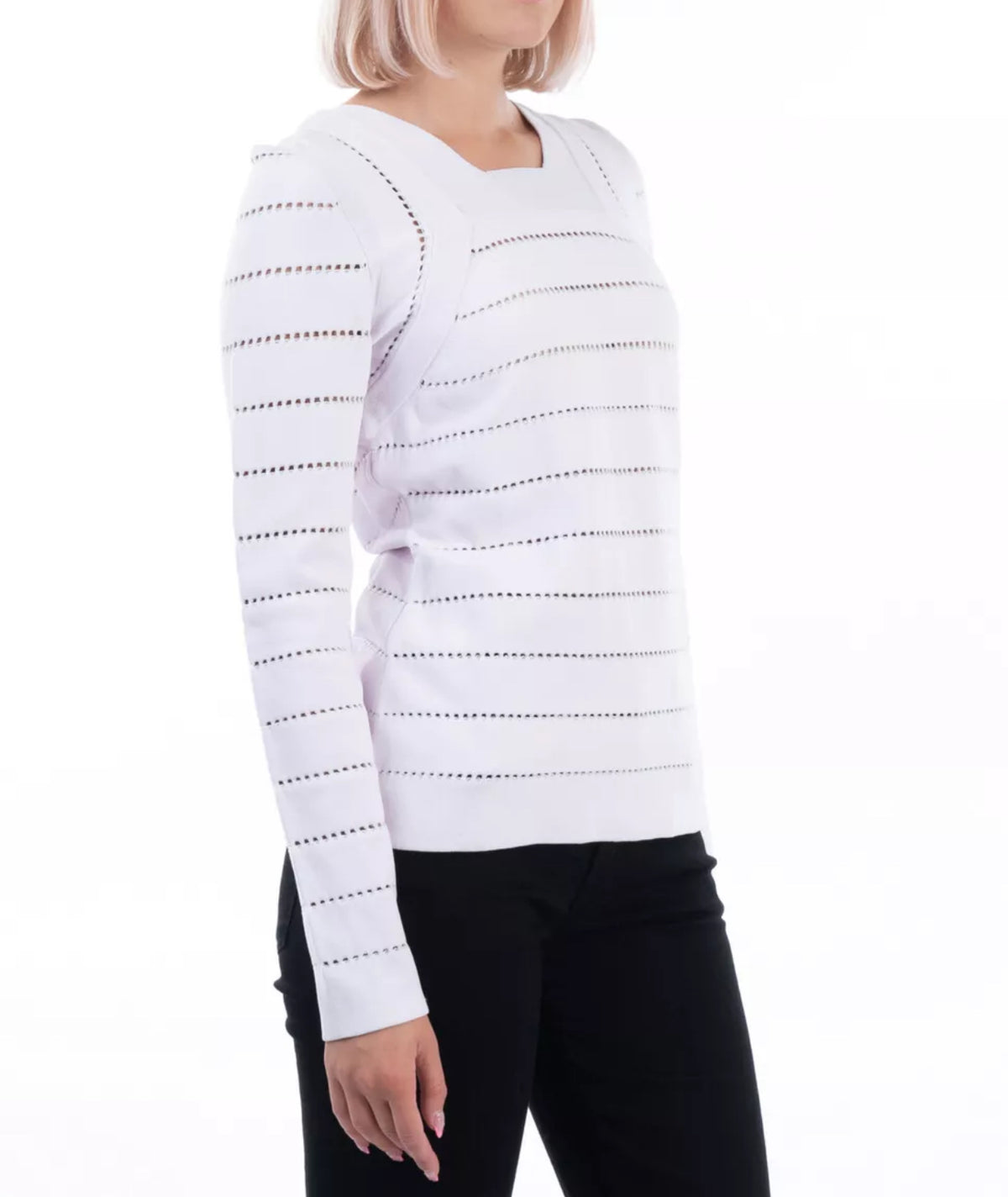 NARCISO RODRIGUEZ Jumper Size IT 42 Thin Knit Sheer Grid Stripes Top ladies