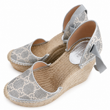 Gucci Silver Glitter Espadrille Wedge Sandals with Tie Closure size 38 ladies