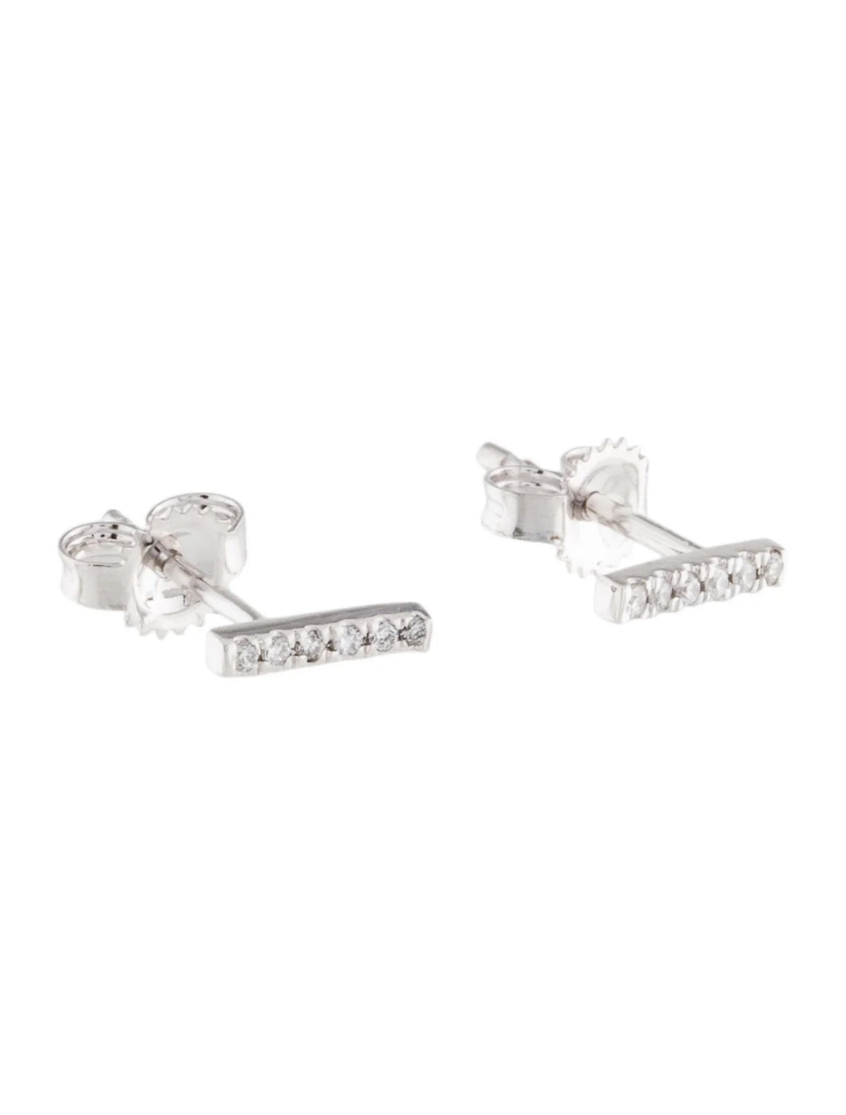 14K 14ct 585 White Gold Diamond Bar Stud Earrings LADIES