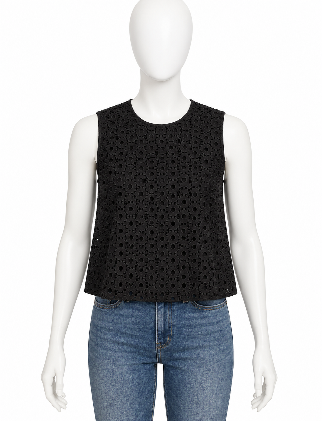 Victoria Beckham Jeans Black Broderie Anglaise Sleeveless Top – UK 8 / US 4 / IT 40 ladies