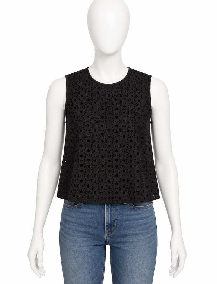 Victoria Beckham Jeans Black Broderie Anglaise Sleeveless Top – UK 8 / US 4 / IT 40 ladies