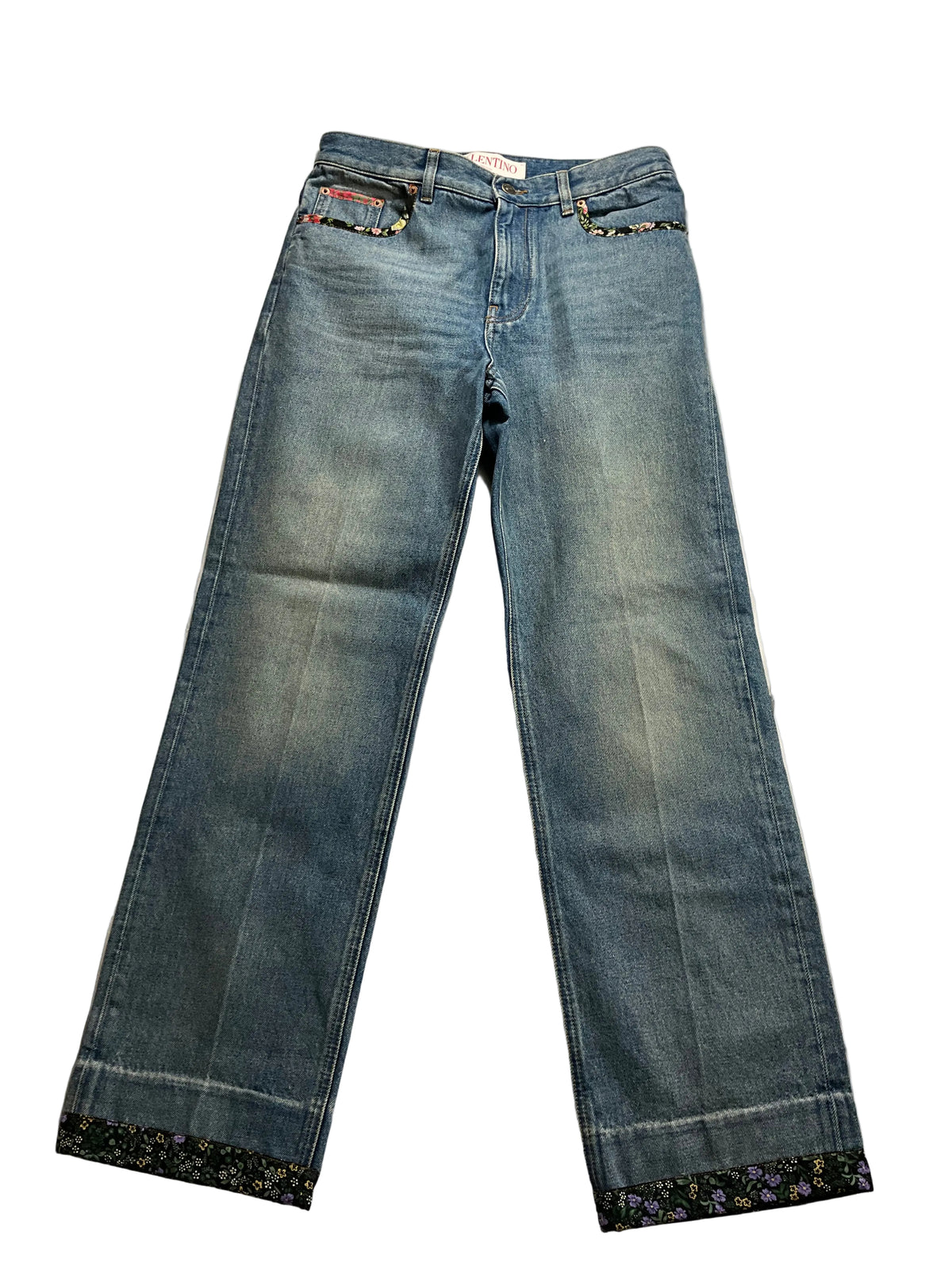 Valentino 2025 Logo Patch Floral-Trim Denim Jeans Size 27 ladies