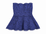 Valentino Garavani Royal Blue Scalloped Lace Strapless Peplum Top – Size 6 ladies