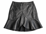 Misha Black Leather-Feel Tulip Ruffle Mini Skirt Size S ladies