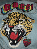 Gucci Embroidered Tiger Cropped Denim Jacket Light Blue Size I 42 UK 10 US 6 ladies