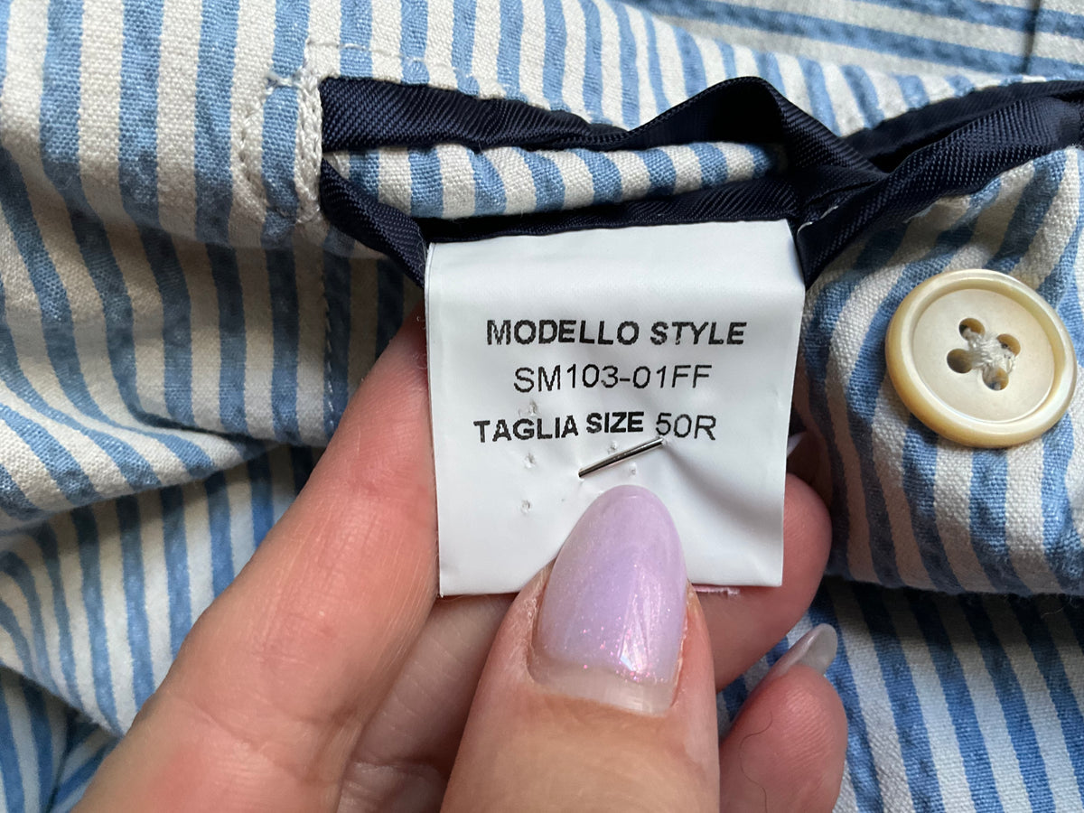 Sid Mashburn -Slim-Fit Striped Cotton-Seersucker Blazer - Blue & White Jacket size 50R men