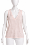 100% Capri Pale Pink Linen V-Neck Tank Top ladies