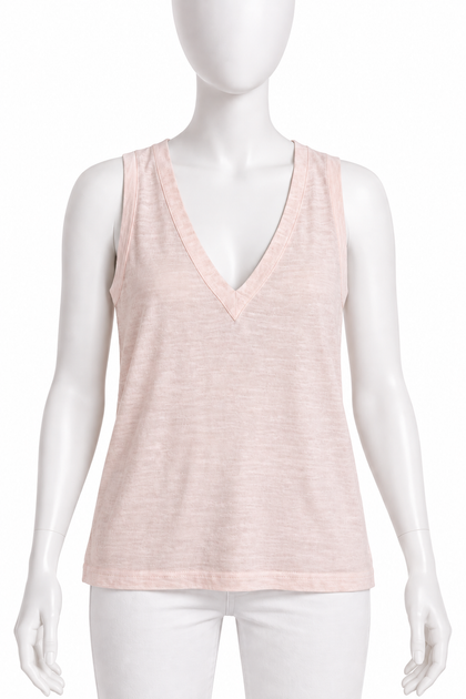 100% Capri Pale Pink Linen V-Neck Tank Top ladies