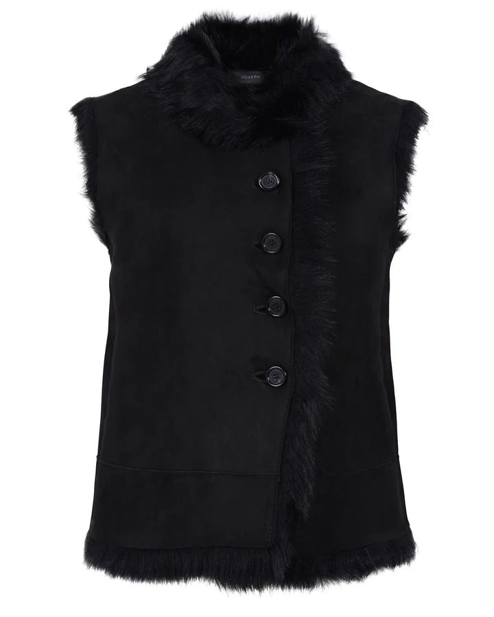Joseph Lucy Toscana Black Shearling Gilet Vest – Size 38 ladies