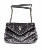 SAINT LAURENT YSL Loulou Puffer Crushed-Velvet Shoulder Bag Handbag ladies