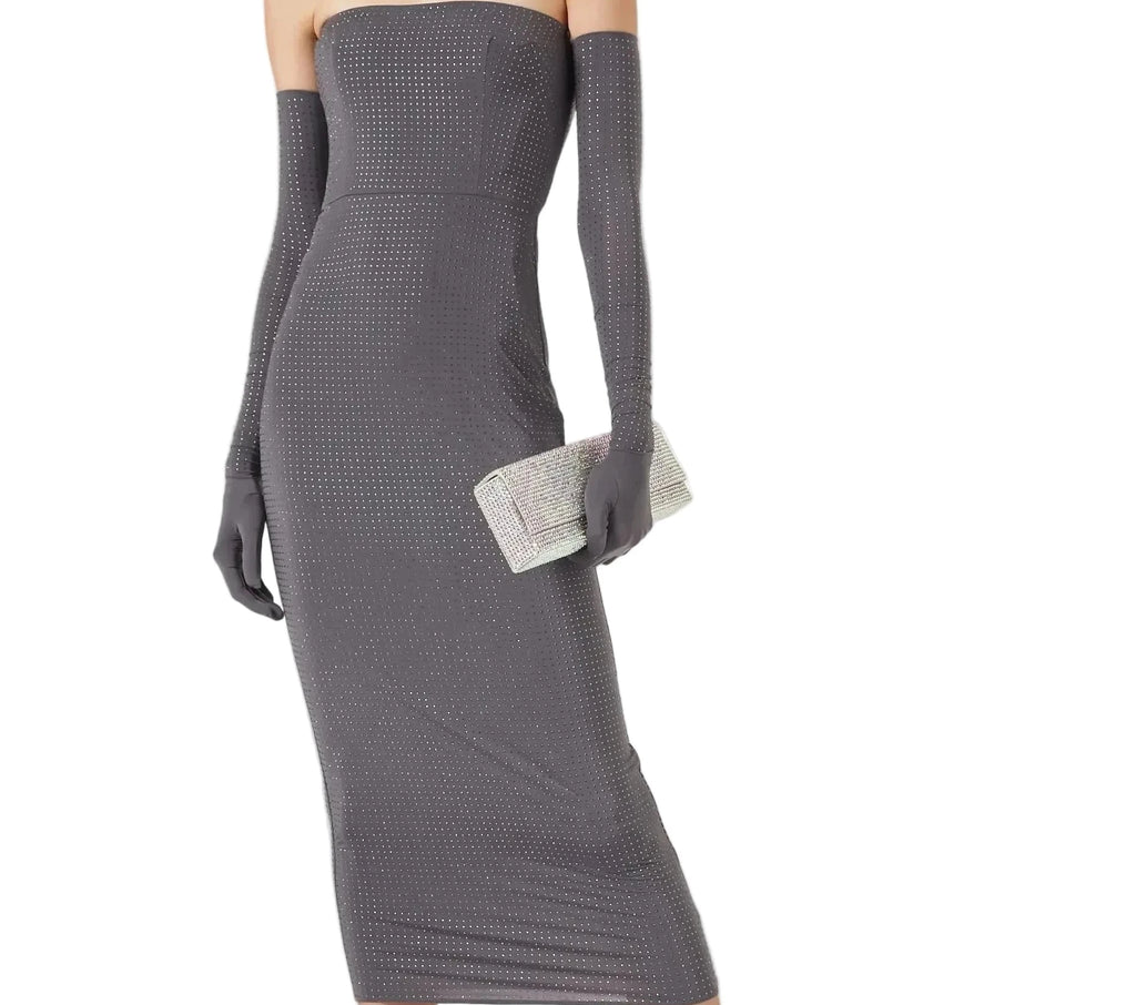 Geek Bar Pulse Blue Rancher Alex Perry Strapless Midi Dress in Crystal Jersey with gloves Size Geek Bar Pulse Blue Rancher Alex Perry Strapless Midi Dress in Crystal Jersey with gloves Size