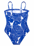 ERES Bird-Print Square-Neck Swimsuit – Blue & White – ladies