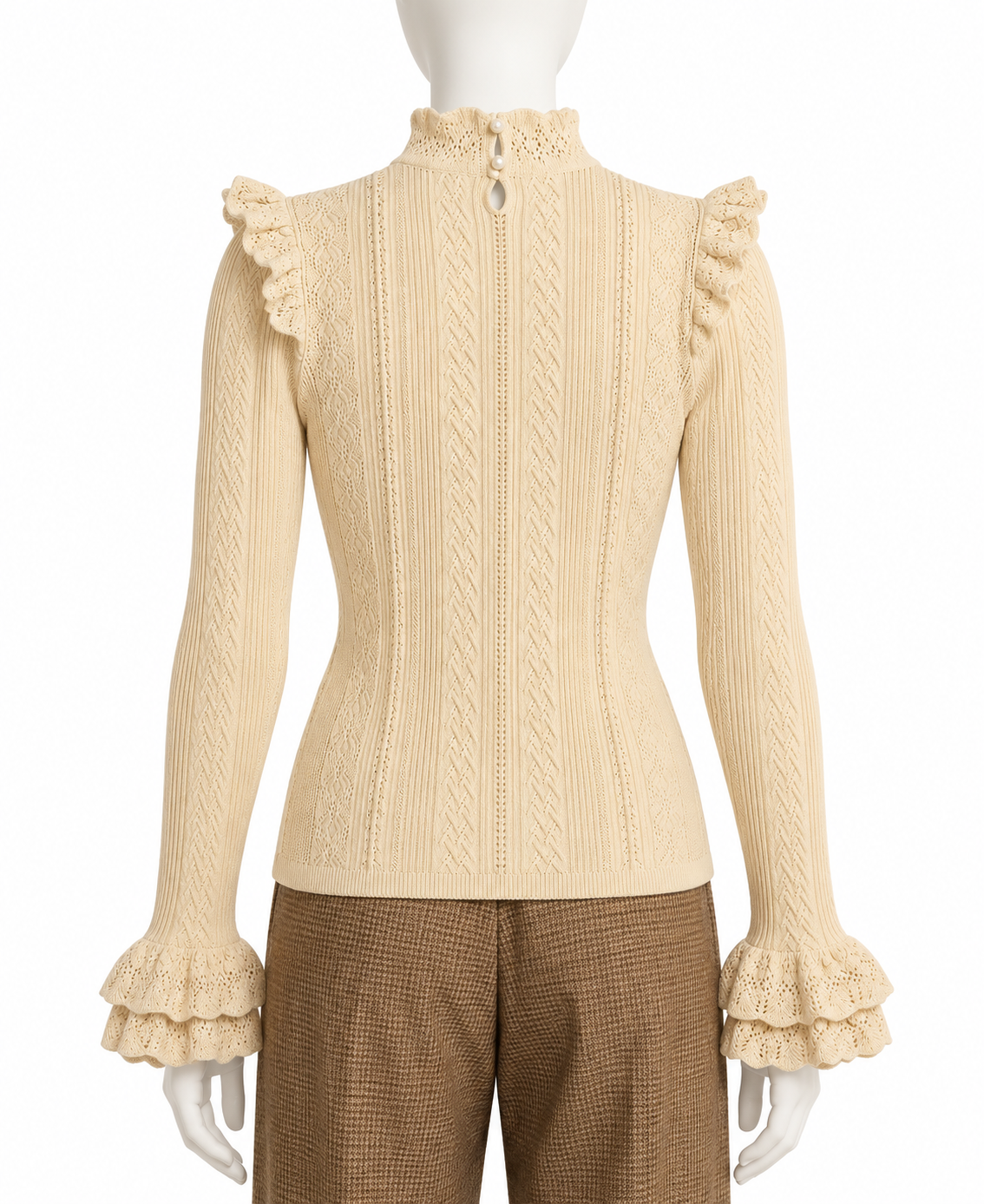 Polo Ralph Lauren Women’s Cream Cable Knit Ruffle Pullover – Size M ladies