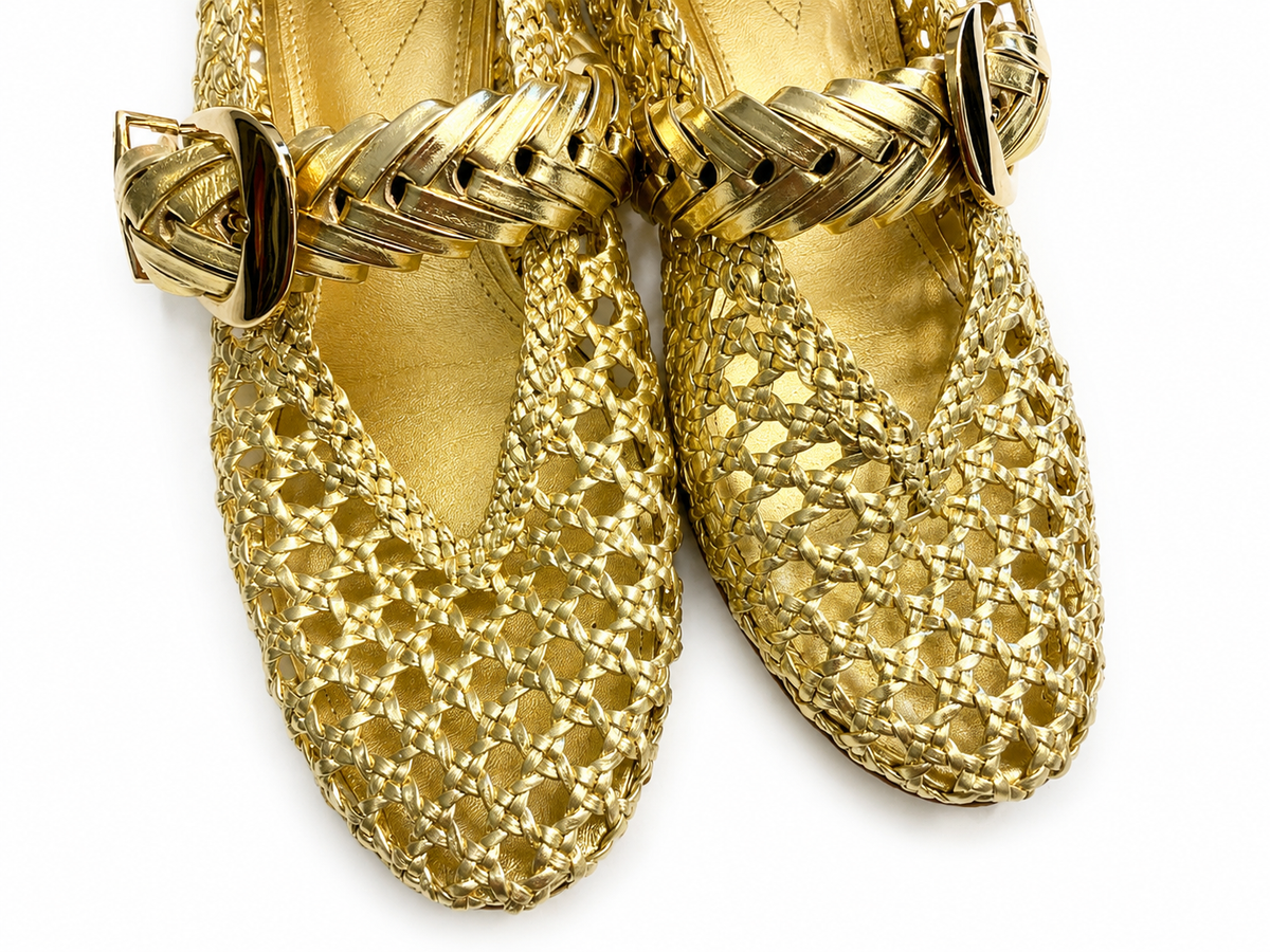 Zimmermann Alchemy Ballerina Flats Gold Leather Woven Buckle Shoes EU 39 | Spring 2026 ladies