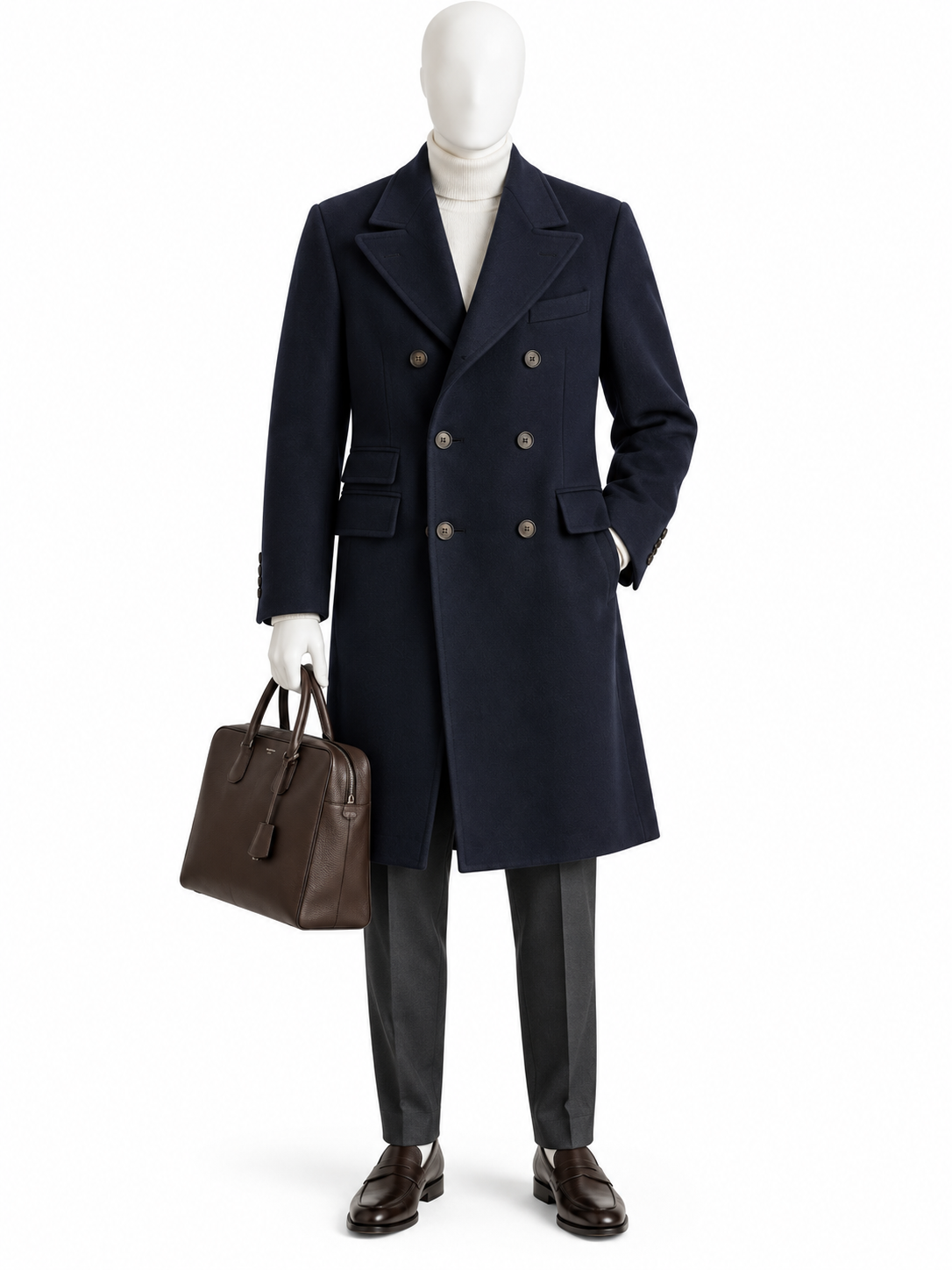 Brunello Cucinelli Men’s Navy Blue 100% Cashmere Double-Breasted Long Coat men