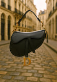 CHRISTIAN DIOR Calfskin Saddle Bag in Black Leather Bag Handbag ladies