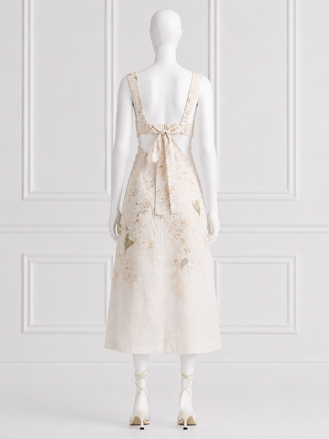 Zimmermann Balance Floral Linen Midi Dress – White Hydrangea (2026 Collection)