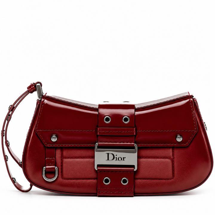 CHRISTIAN DIOR Satin Patent Street Chic Columbus Wristlet Bag Burgundy ladies