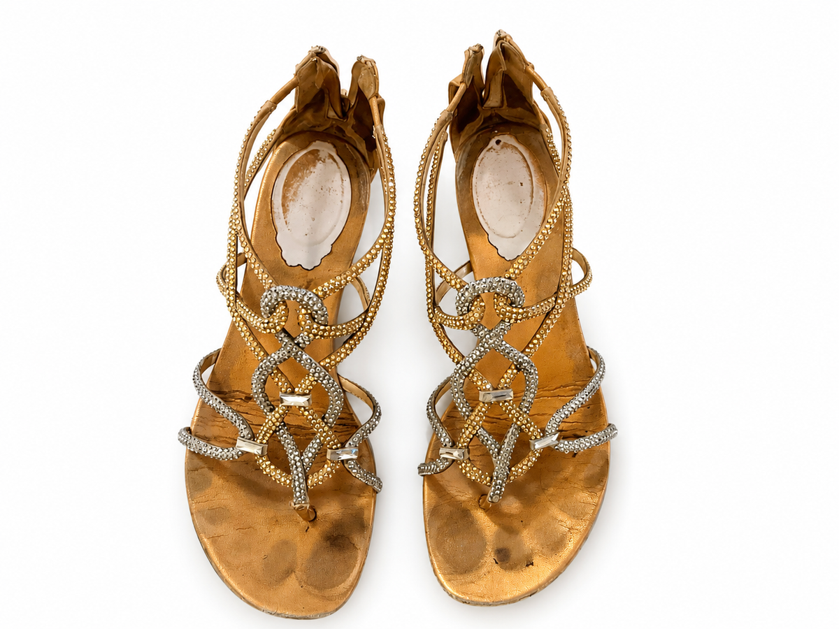 René Caovilla Crystal Embellished Flat Sandals – Gold – EU 36 ladies