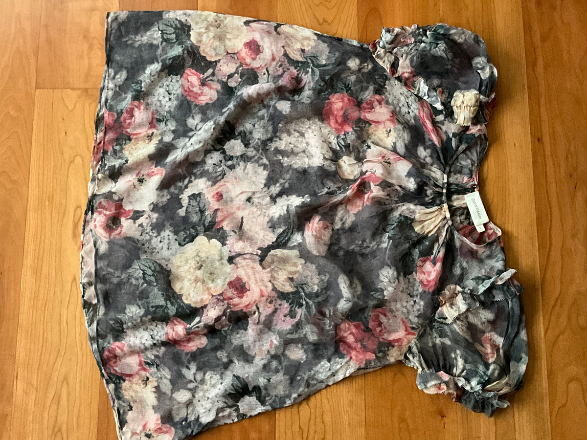 Zimmermann Multicolor Charcoal Washed Floral Radiate Ruffle Top Size 1 S Small ladies