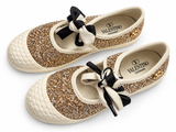 Valentino Garavani Bay By Bay Glitter Ballerina Sneakers Flats Gold Size 38.5 ladies