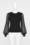 Club Monaco Black Sheer Pleated Balloon-Sleeve Jumper – Size Medium ladies