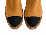 Chanel Kid Suede Shearling Cap Toe Chain Short Boots size 38 ladies