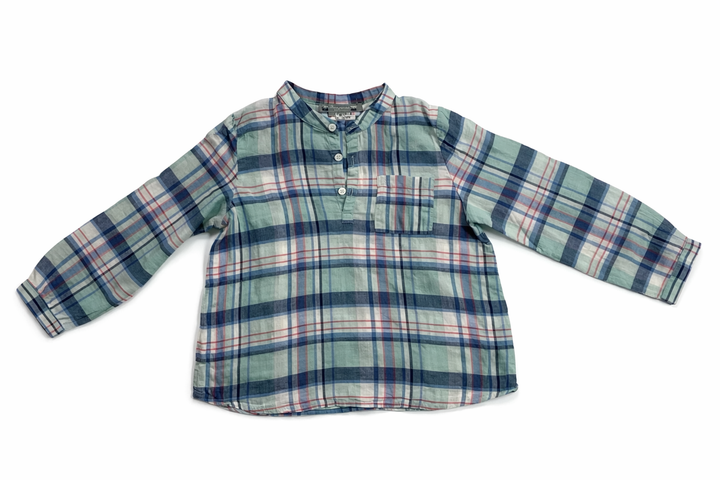 BONPOINT BOYS BLUE CHECK COTTON SHIRT SIZE 4 YEARS OLD CHILDREN