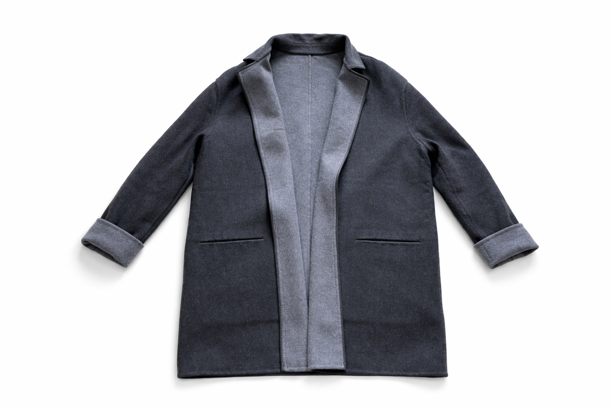 LORO PIANA blue & navy cashmere JIMI REVERSIBLE LEATHER TRIM Jacket Size S ladies