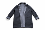 LORO PIANA blue & navy cashmere JIMI REVERSIBLE LEATHER TRIM Jacket Size S ladies