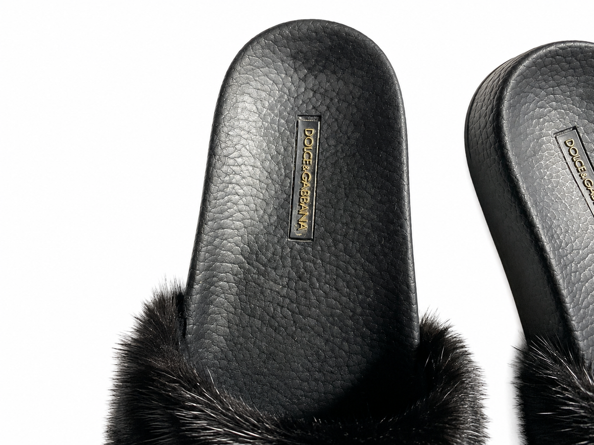 Dolce & Gabbana Black Mink Fur Tuff Pool Slides – Size 36 ladies
