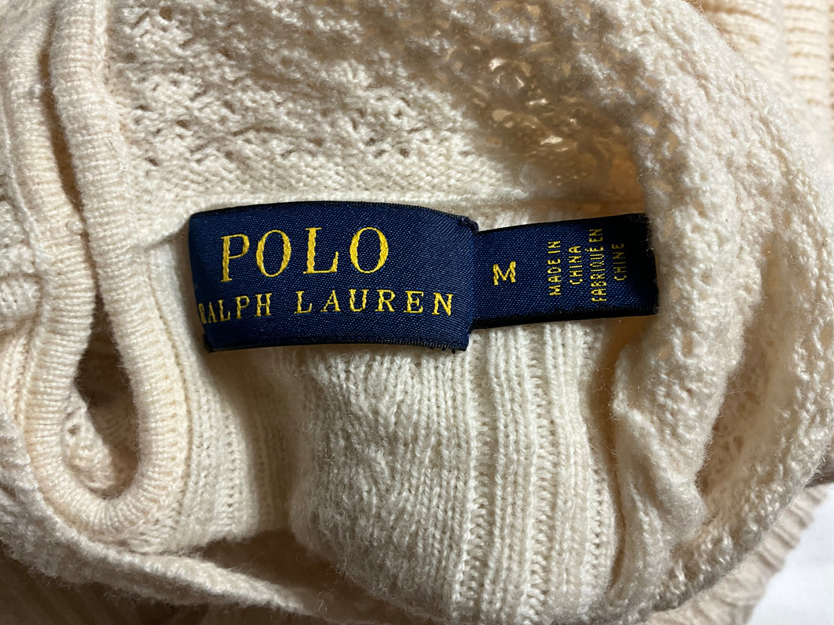 Polo Ralph Lauren Women’s Cream Cable Knit Ruffle Pullover – Size M ladies