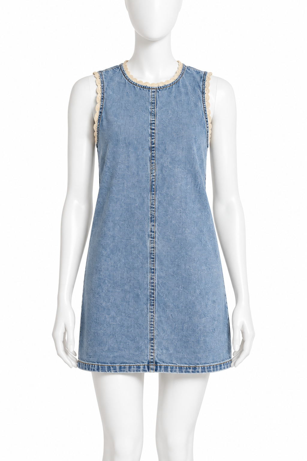 FRAME Crochet Tide Organic Cotton-Blend Denim Mini Dress ladies