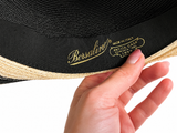 Borsalino Black & Natural Striped Wide-Brim Hemp Hat – Size M ladies