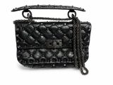 Valentino Garavani Craquele Nappa Small Rockstud Spike Shoulder Bag – Black ladies