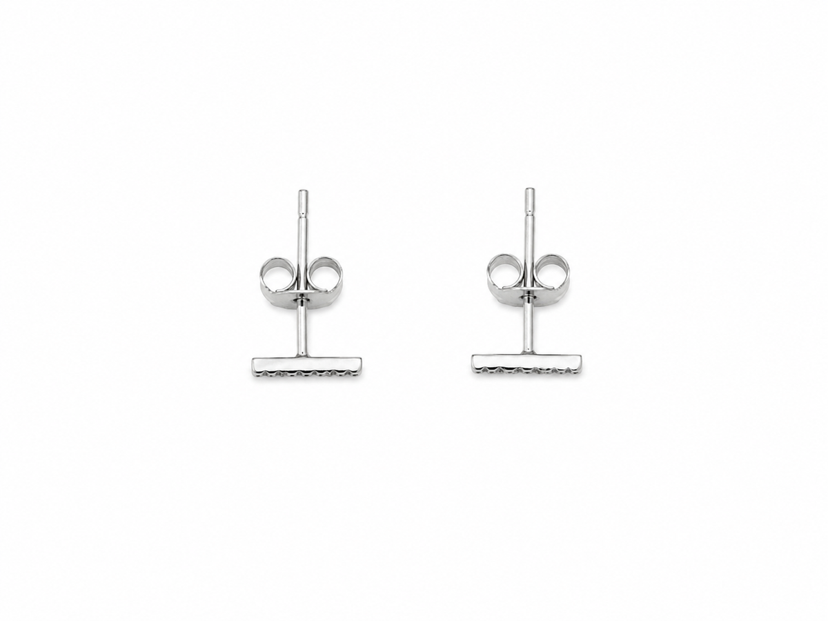 14K 14ct 585 White Gold Diamond Bar Stud Earrings LADIES