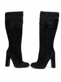 ETRO BLACK SUEDE EMBROIDERED KNEE LENGHT BOOTS SIZE 38 LADIES