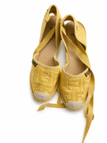 Fendi Raffia FF Embroidered Roma Ankle Wrap Espadrille Wedges size 39 ladies