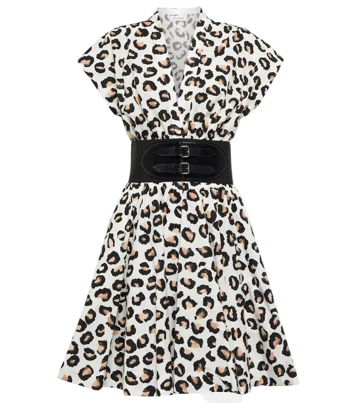 Alaïa Leopard Print Mini Dress with Signature Belt – FR 38