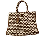 Prada Jacquard Saffiano Triangolo Symbole Embroidered Large Tote Bag in Brown Tobacco ladies
